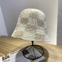 Vasarinis paprastas languotas rankų darbo nėrimo kibiro formos kepurė moterims, lauko apsauga nuo saulės, kvėpuojanti, languota, popieriaus šiaudų žvejo kepurė raudona