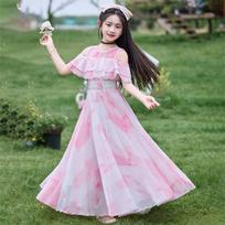 Girls Princess Thin Summer Dress Kids Casual A Line Children Beach Dress 120cm rožinė