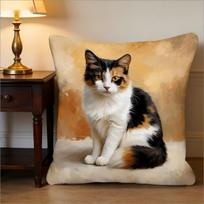 Vintage Oil Painting Calico Cat Pillow Cover Cute 2D Kitten Print Soft Cushion Case For Sofa Bed Couch Home Decor Peach skin 18*18(CM)-1Pcs
