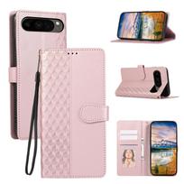 Plaid Leather Flip Phone Case for Google Pixel 10 Pro XL Pixel11 10A 9 9A 8 8A 7 7A 6 6A Buckle Card Holder Wallet Lanyard Cover Google Pixel 6 rožinio aukso spalvos