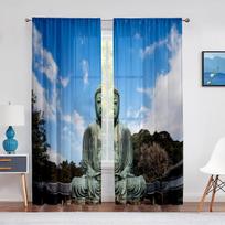 Buddhist Buddha Statue Golden Light Sunset Sheer Curtain for Living Room Kitchen Window Bedroom Decoration Tulle Voile Curtain 1 PCS W100XH250cm&Rod Pocket