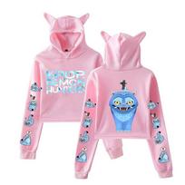 Kpop Demon Hunters Cute Tiger Crop Tops Women Sweatshirt Long Sleeve Girls Fashion Hoodie XS rožinė