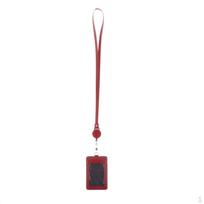 Name Badge Holder Faux Leather Card with Lanyard Neck Strap Carrying Pink white