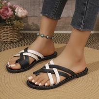 Women Slippers Cross Beach Thong Slippers Large Size Flat Bottom Sandals Anti-slip Leather Casual Flats Shoes Women Slides Women 36