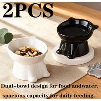 2 pcs  Elevated Cat Bowl Anti-Tip Plastic Raised Pet Feeding Dish with Tilted Edge Neck Protection Kitty Food Bowl Pet Supplies 2pcs/set
