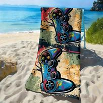 Doodle game controller pattern polyester microfiber beach towel is highly absorbent, suitable for swimming and beach outings W30*H60(CM)