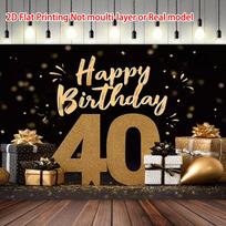 2D Black Gold Glitter 40th Birthday Backdrop Home Party Celebration Photo Background 47.2x31.5inch/120*80cm