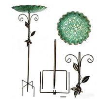 Rust-proof Iron Bird Bath Feeder Frost-proof Standing Birdbath Sturdy Food Dispenser  Backyard Deck žalia