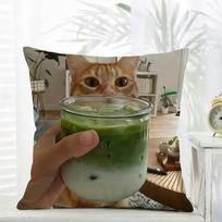 V-Vintage Green Tea Matcha Kitten Series Cushion Cover Daily Washable Linen Pillowcase Soft For Sofa Bed Home Room Decor Peach skin 18*18(CM)-1Pcs