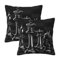 Black King Chess The-Chessboard 8 2 Pcs Square Pillowcase Pillow Cover Cushion Decor Comfort Throw Pillow For Home Sofa Peach skin 18*18(CM)-2Pcs