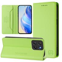 RC01 Dual-Folded Magnetic Suction RFID Leather Phone Case For Motorola Moto G15 žalia
