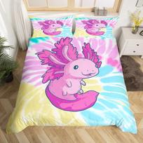 Mielos axolotl patalynės užvalkalų komplektai vaikams berniukams mergaitėms Lengvi patalynės komplektai Animacinės salamandros patalynės komplektas Miegamojo dekoras Be antklodės EU Single(135*200cm)3pcs white
