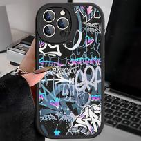 Cool Black Graffiti Leather Phone Case For iPhone 16 15 14 17 Pro Max 11 12 Mini Plus Soft Shell iPhone 14 plus
