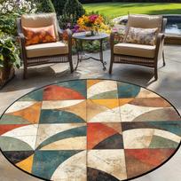Geometric Abstract Colorful Mid-Century Modern Non-Slip Round Floor Mat Washable Decorative Area Rug for Living Room Bedroom Diameter 60cm