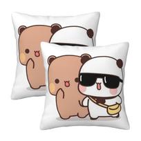 Bear And Panda Bubu Dudu Balloon 2 Pcs Square Pillowcase Pillow Cover Cushion Zip Decorative Comfort Throw Pillow For Bedroom Peach skin 18*18(CM)-2Pcs