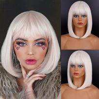 MISSQUEEN trumpas Bob perukas su kirpčiukais moterims Sintetiniai Bob perukai Oranžinės juodos rožinės spalvos perukas kasdieniniam vakarėliui iki pečių 12inches&CN brown