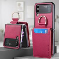 For Samsung Z Flip 4 Luxury Matte Feeling Leather Wallet Bag Case For Samsung Galaxy Z Flip 4 Flip4 5g Card Holder Cover for Samsung Z Flip 4 violetinė