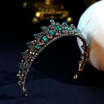 Barokinis vintažinis juodas žalias krištolinis nuotakos tiaros karūnos konkursų diadem kalnų krištolinis šydas Tiara galvos juostos Vestuviniai plaukų aksesuarai Approximately 14cm gray