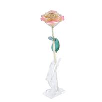 Long Stem Dipped 24k Gold Rose in Gift Box with Stand (White pink Rose with Stand)