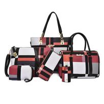 2025 new large-capacity shoulder messenger bag plaid women's bag six-piece set, mother and child bag women's handbag raudona