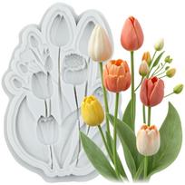 Flower Silicone Molds Tulip Flower Fondant Mold Cake Decorating Tools Cupcake Topper Candy Chocolate Gumpaste Mold pilka spalva