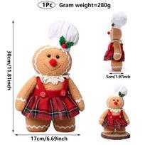 30cm Kalėdinis pliušinis imbierinio sausainio personažas su virėjo kepure ir kaspinėliu Kalėdinė dekoracija Lėlė Šventinio Kalėdų sezono dekoracija 30cm