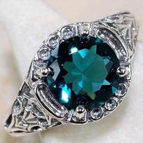 Vintage Teal Rhinestone Ring with Hollow Carving Design US 6 žalia