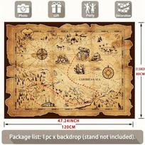 Pirate Themed Party Backdrop - Vintage Caribbean Treasure Map Photo Booth Background 47.2x31.5inch/120*80cm