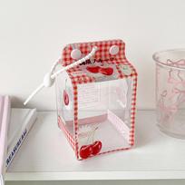 Kawaii Cartoon Transparent Pvc Bag Pendant Cute Milk Box Doll Figure Storage Decoration Bag Accessories Keychain Girls Gifts