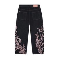 Unisex Retro vyšnių siuvinėti džinsai tiesios klešnės Moteriški gatvės stiliaus vyriški vintage Y2K džinsiniai kelnės S gray
