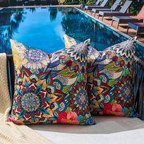 2 Pack Multicolor Boho Mandala Pillow Covers Double Sided Print Floral Ethnic Outdoor Cushion Cases Home Decor Peach skin 18*18(CM)-2Pcs