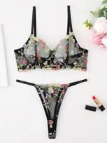 Floral Underwire Bra & Thong Set - Sexy, Minimalist Design Small juoda