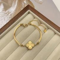 Double sided clover laser bracelet 24K sand gold