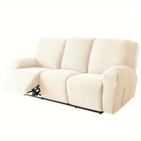 Recliner Sofa Cover Lazy Chair Solid Color Cushion Cover Sofa Cover 1/2/3/4 Seat Texture Stretch Sofa 1 Seater-4pcs smėlis