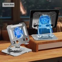 Turbo aušinimo stovas planšetiniam kompiuteriui, sulankstomas metalinis iPad stovas su ventiliatoriumi, 360 laipsnių besisukantis sulankstomas stalo laikiklis blue