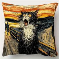 Scream Cat Art Pillow Cover Funny Edvard Munch Inspired Parody Print Cute Kitten Cushion Case For Sofa Bed Couch Home Decor Peach skin 18*18(CM)-1Pcs