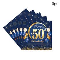 Mėlyna Auksinė Laimingo 50-ojo Gimtadienio Vakarėlio Vienkartiniai Indai Mėlynas Balionas 50 Metų Lėkštės Servetėlė Suaugusiųjų 50 Metų Gimtadienio Dekoracijos blue