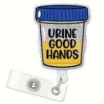 Urine Good Hands Retractable Glitter Badge Reel with Alligator Clip, Funny Urine Specimen ID Card Badge Holder karališkos mėlynos spalvos