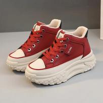 High Quality Retro Chunky Women Casual Sport Shoes Design Luxury All-match High-top Platform Ankle Boots Spring Running Sneakers 35 raudona