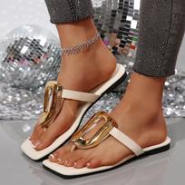 Ladies' casual herringbone square buckle low heel beach sandals 36 smėlis