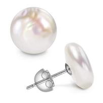 Moterims Dideli Baroko Mygtuko Perlo Auskarai Gėlavandeniai Kultivuoti Biwa Monetos Formos Perlai 925 Sidabriniai Užsegimai Stud Auskarai Papuošalai 10-12mm Pearls white