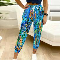 Summer Ladies Color Splicing Printed Sweatpants Loose Fit Drawstring Joggers Elastic Cuff Daily Casual Pants XS raudona