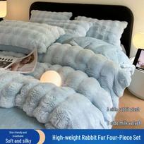 Cozy Rabbit Hair & Coral Milk Velvet 4-Piece Bedding Set: Sheet, Duvet, Blanket, Fitted Sheet 100x150cm Duvet Cover Only jūros mėlyna spalva