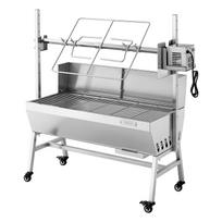 Rotisserie Grill, 38W BBQ Outdoor Pig & Lamb Spit Roaster, Charcoal Spit Roaster with 60 kg Load Capacity & 7-Level Height, Stainless Steel Electric
