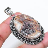 Natural Laguna Lace Agate 925 Sterling Silver Jewelry Pendant 2.44  AP-14429