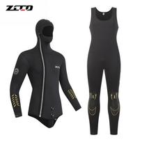 5mm Neoprene Wetsuit Set Men Two-Piece Hooded Warm Suit Front Zipper Snorkeling Fishing Water Sports 4XL black