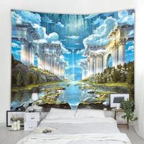 3D fantazijos senovinės pilies fono dekoravimo gobelenas Užuolaidos sienų audeklas Vaikų kambario studijos fono dekoravimo gobelenas 95x73cm