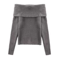 Off Shoulder Sexy Pullovers Sweater for Women Autumn Winter Fashion Long Sleeve Base Knitted Sweaters Women Slash Neck Casual Knitwear Jumpers 25358 One Size pilka spalva