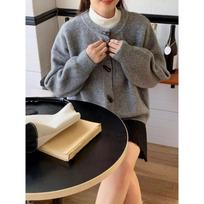 Round-neck Horn-buttoned Sweater Coat for Women's Autumn and Winter New Loose, Retro Solid Color, Versatile Knitted Cardigan one size pilka spalva