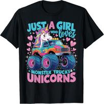 Just a Girl Who Loves Monster Trucks and Unicorns T-Shirt S juoda